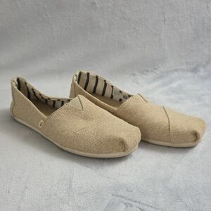 TOMS Classic Canvas Slip On Shoes Womens Beige Alpargata Flats Size W10